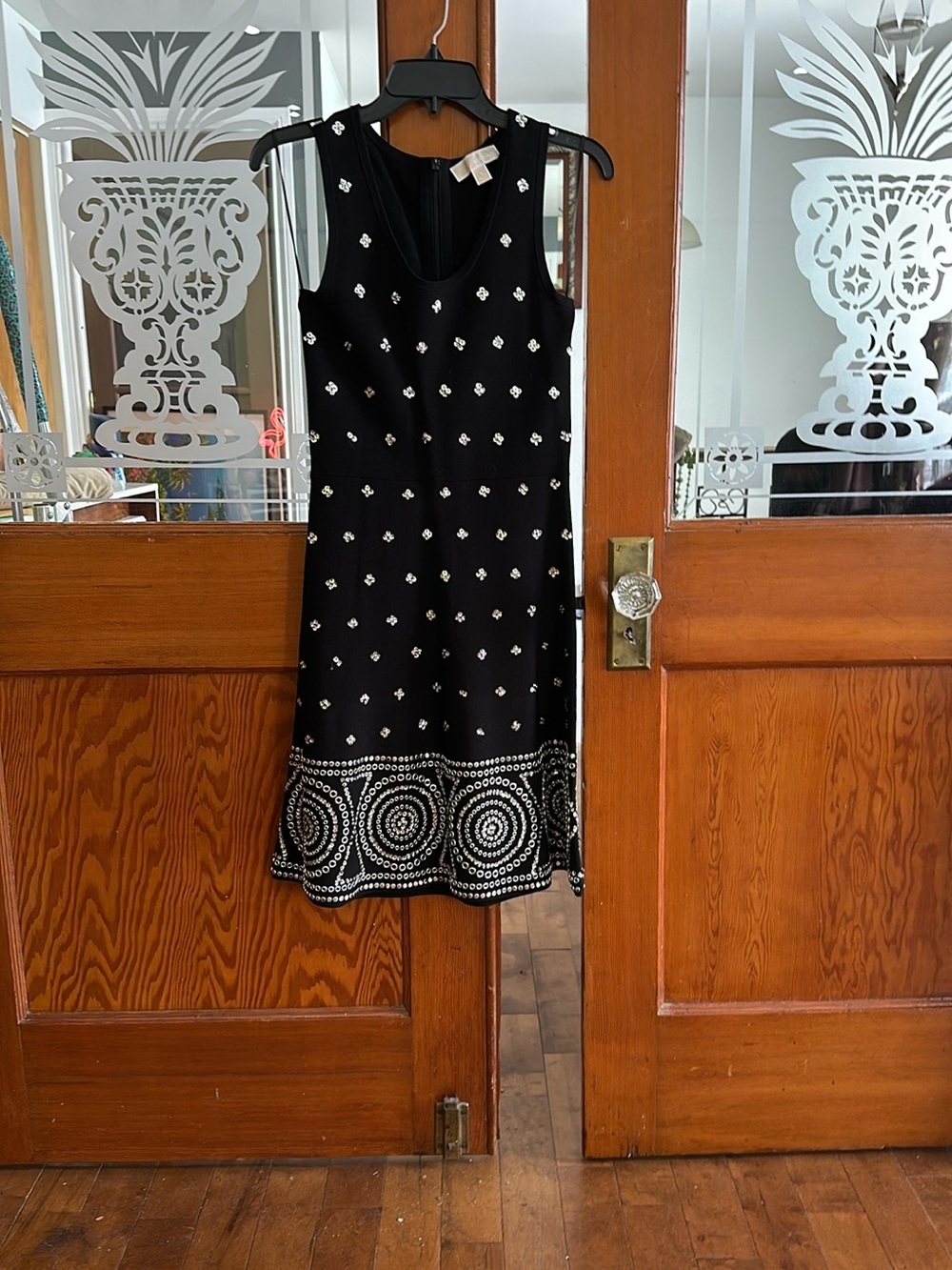 Michael Kors Black Sleeveless Beaded Pattern Dress